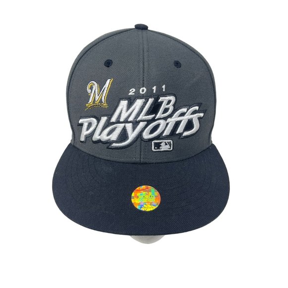 '47 Milwaukee Brewers‎ Hat Snapback Baseball Cap 2011 Playoffs Embroidered Gray - Picture 1 of 4